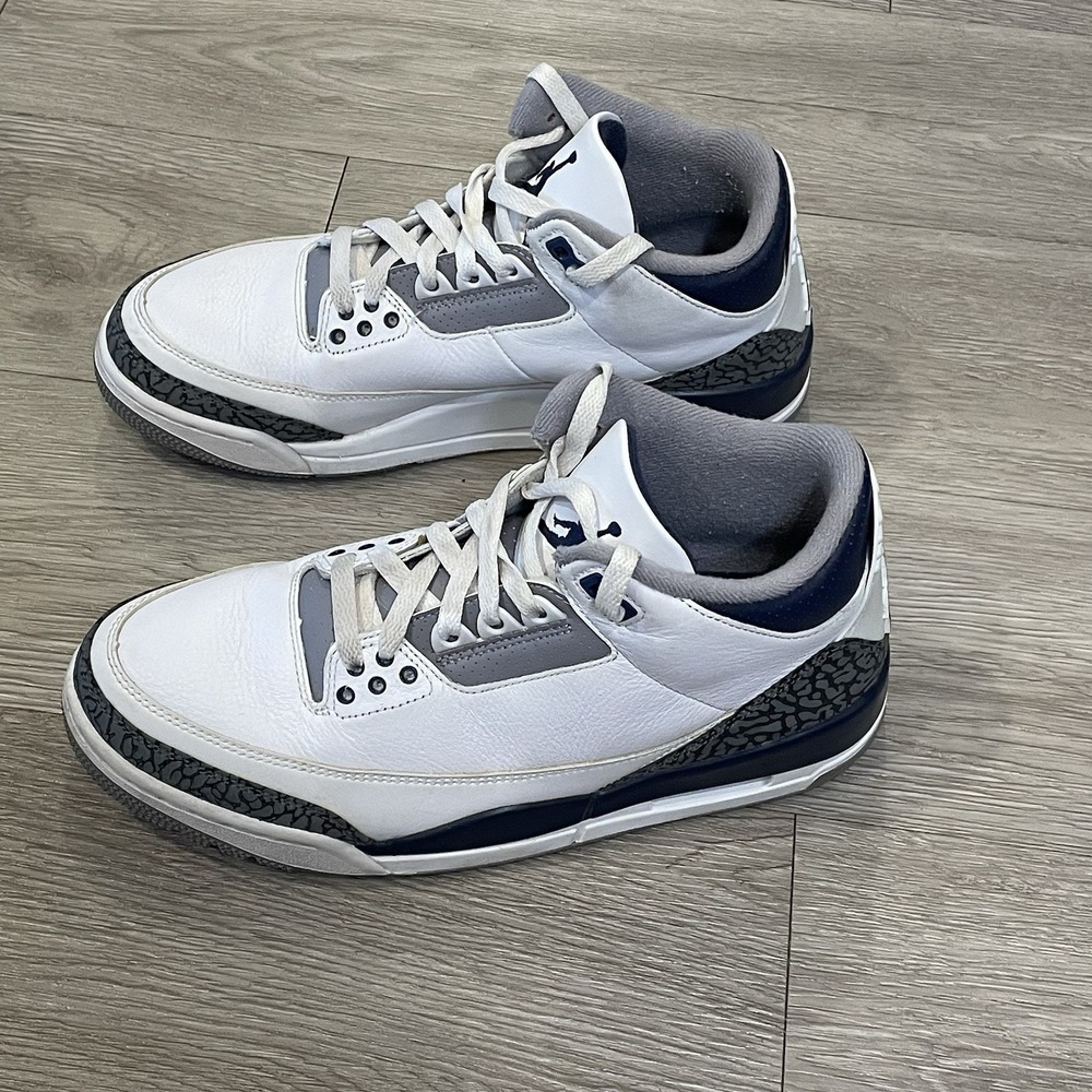 Air Jordan 3 Retro Sneakers Mens Size 8 Midnight White Navy